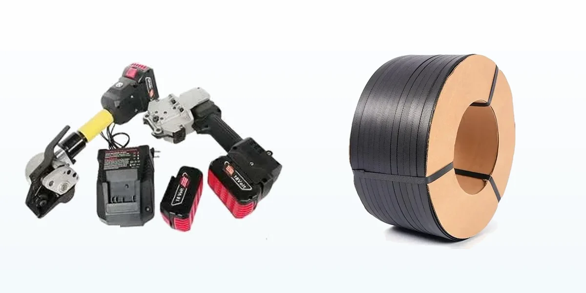 Battery strapping tools and strap rolls