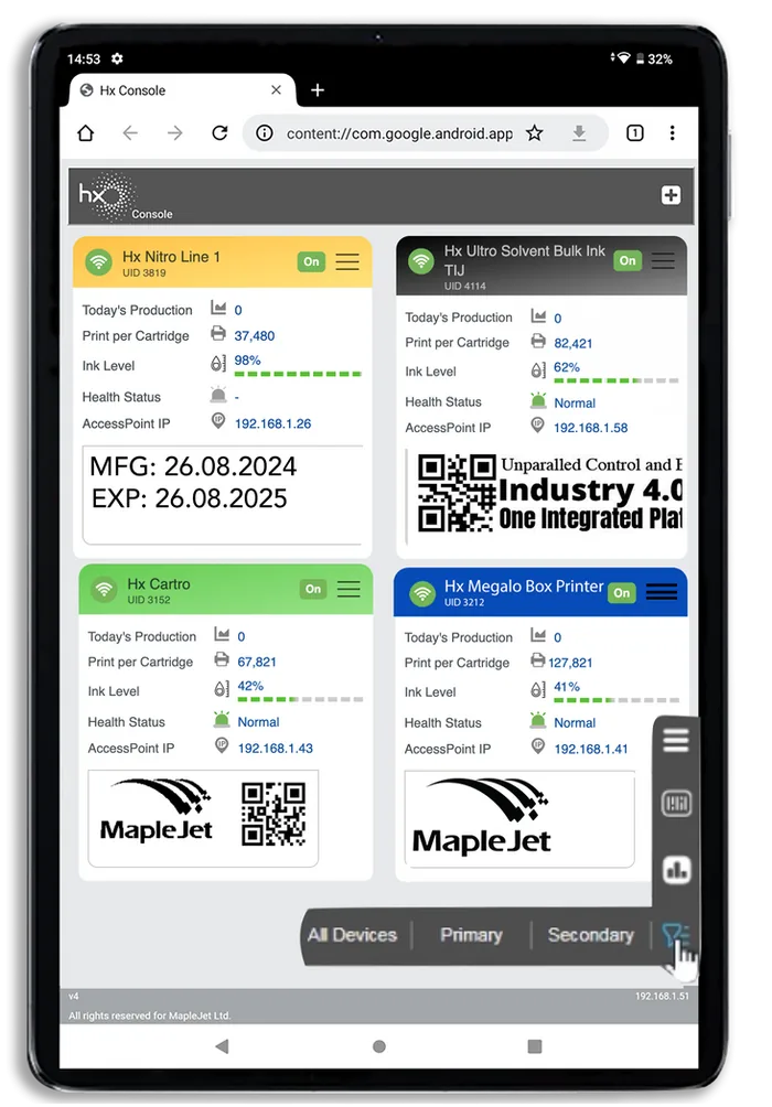 Hx Manager web interface on a tablet
