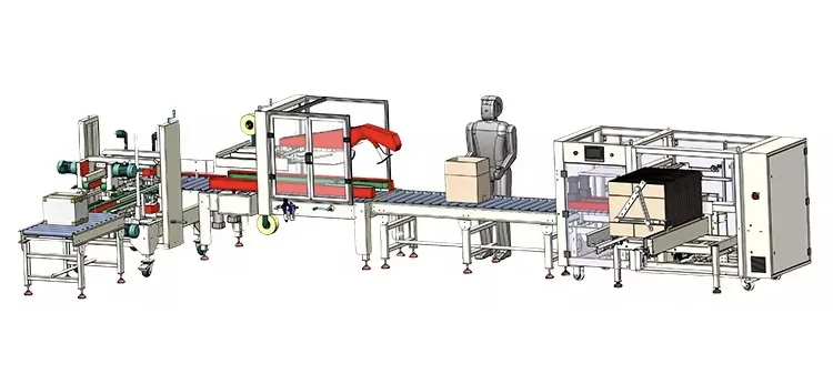 Packaging line with edge taping