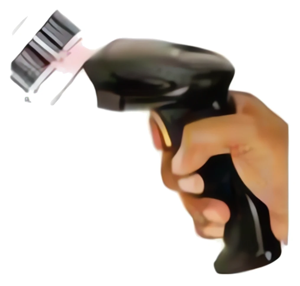 Handheld barcode scanner reading a barcode