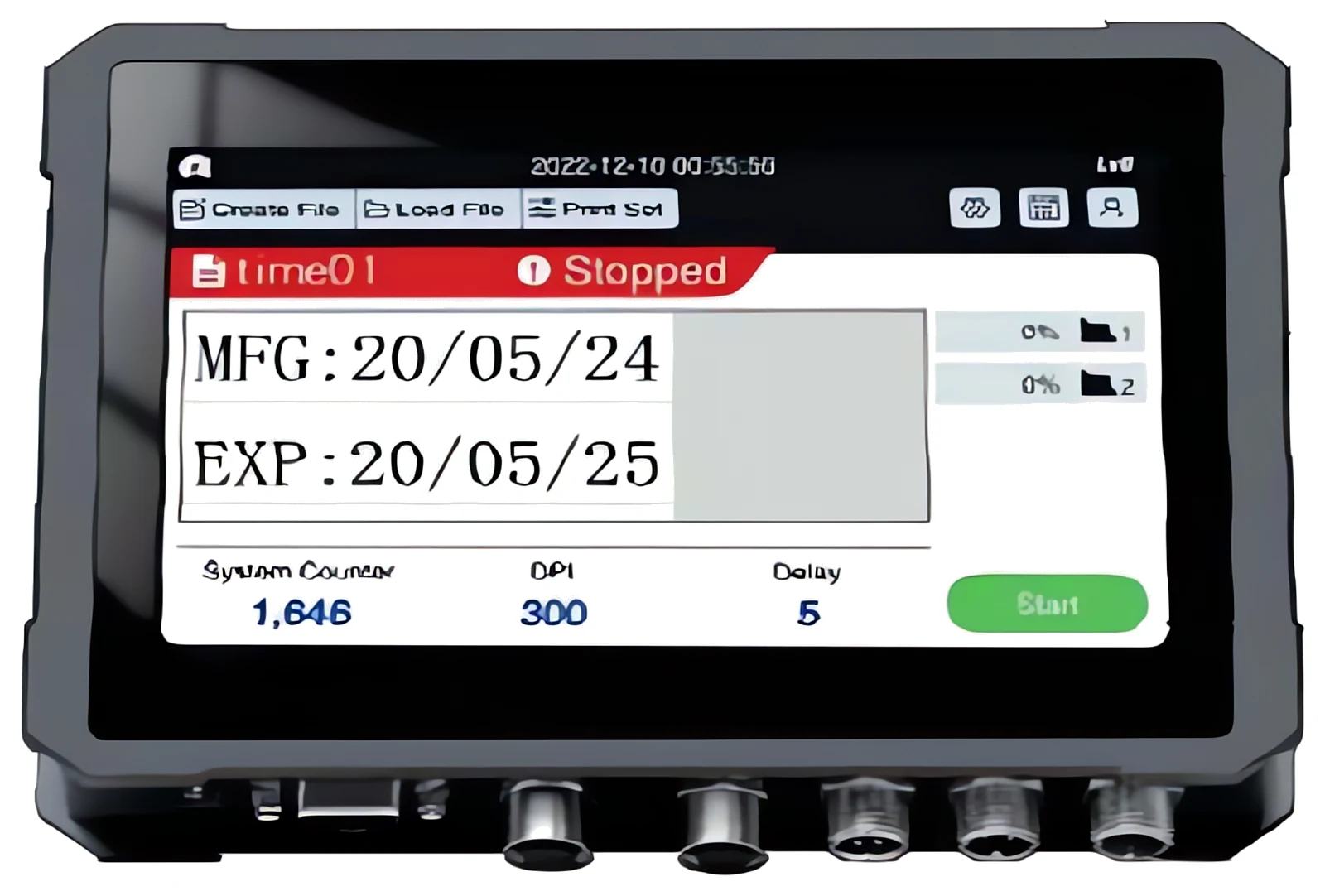 RePlus 7-inch touch-screen controller showing MFG and EXP codes